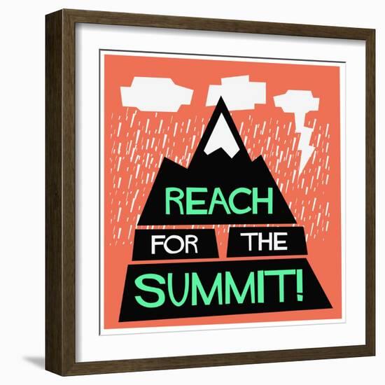 Reach for the Summit! (Flat Style Vector Illustration Travel Quote Poster Design)-Orange Vectors-Framed Art Print