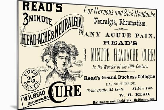 Read's 3 Minute Head-Ache and Neuralgia Cure-null-Mounted Art Print