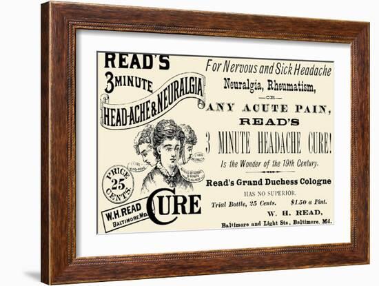 Read's 3 Minute Head-Ache and Neuralgia Cure-null-Framed Premium Giclee Print