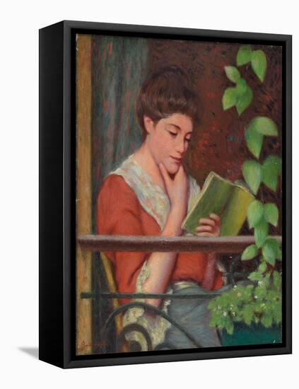 Reading Al Fresco - Woman on the Balcony; Lettura Al Fresco - Donna Al Balcone-Federigo Zandomeneghi-Framed Premier Image Canvas