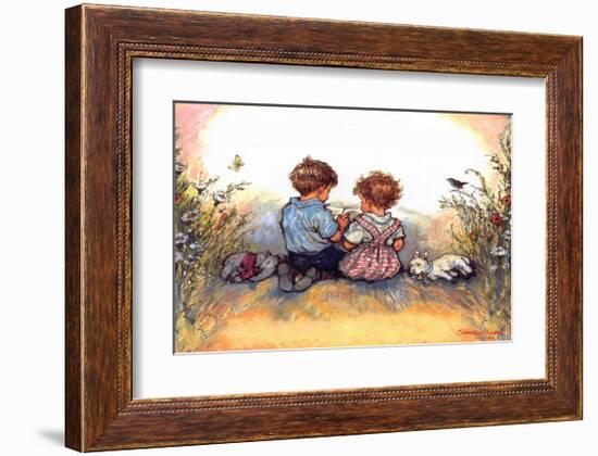 Reading - Alfie Illustrated Print-Shirley Hughes-Framed Giclee Print