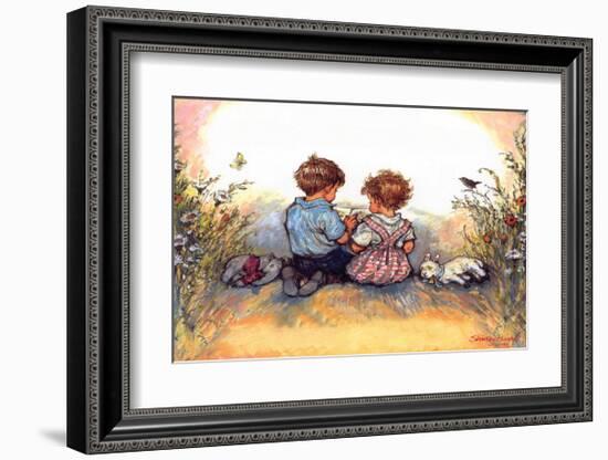 Reading - Alfie Illustrated Print-Shirley Hughes-Framed Giclee Print