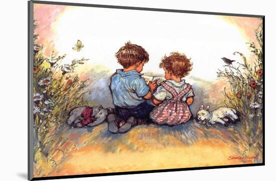 Reading - Alfie Illustrated Print-Shirley Hughes-Mounted Giclee Print