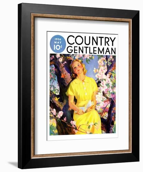 "Reading Among the Blossoms," Country Gentleman Cover, May 1, 1936-null-Framed Giclee Print