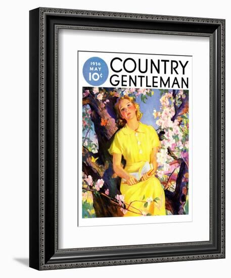 "Reading Among the Blossoms," Country Gentleman Cover, May 1, 1936-null-Framed Giclee Print