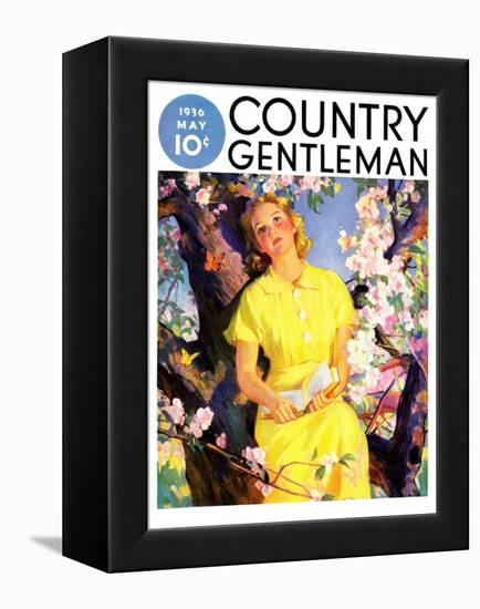 "Reading Among the Blossoms," Country Gentleman Cover, May 1, 1936-null-Framed Premier Image Canvas