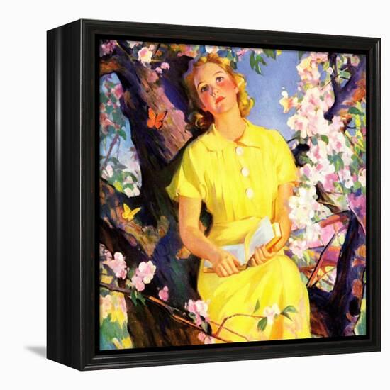 "Reading Among the Blossoms,"May 1, 1936-null-Framed Premier Image Canvas