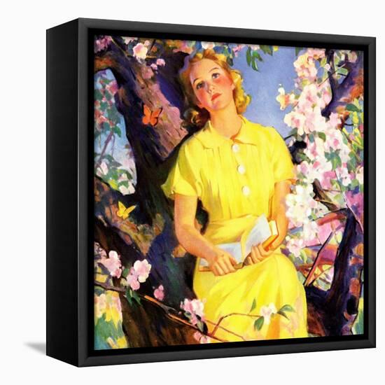 "Reading Among the Blossoms,"May 1, 1936-null-Framed Premier Image Canvas