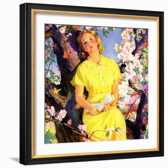 "Reading Among the Blossoms,"May 1, 1936-null-Framed Giclee Print