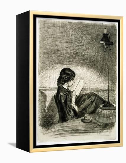 Reading by Lamplight, 1858-James Abbott McNeill Whistler-Framed Premier Image Canvas