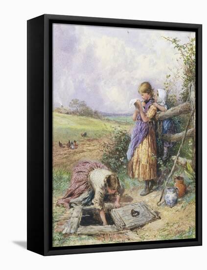 Reading by the Well-Myles Birket Foster-Framed Premier Image Canvas