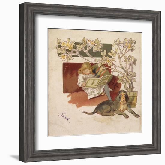 Reading Girl, Bloodhound-null-Framed Art Print