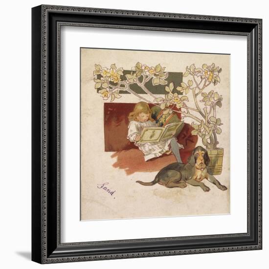 Reading Girl, Bloodhound-null-Framed Art Print