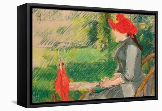 Reading in the Garden; or Woman in Red Hat, C. 1880-1882 (Pastel and Charcoal on Canvas)-Eva Gonzales-Framed Premier Image Canvas