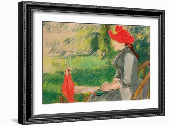 Reading in the Garden; or Woman in Red Hat, C. 1880-1882 (Pastel and Charcoal on Canvas)-Eva Gonzales-Framed Giclee Print