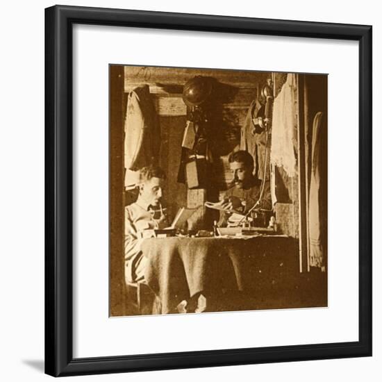 Reading in the trenches, c1914-c1918-Unknown-Framed Photographic Print