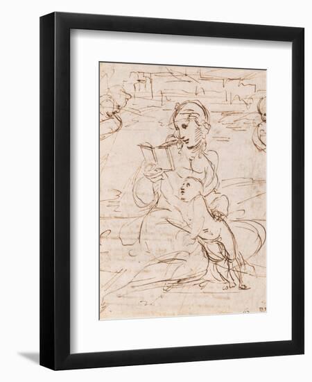 Reading Madonna And Child in a Landscape Betweem Two Cherub Heads-Raphael-Framed Giclee Print