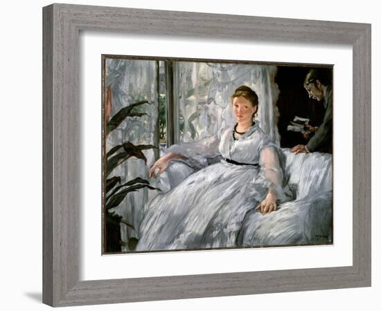 Reading. (Portraits of Suzanne Manet and Her Son, Leon Koella-Leenhoff) - 1865. Oil on Canvas-Edouard Manet-Framed Giclee Print
