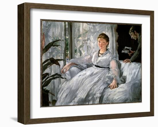 Reading. (Portraits of Suzanne Manet and Her Son, Leon Koella-Leenhoff) - 1865. Oil on Canvas-Edouard Manet-Framed Giclee Print