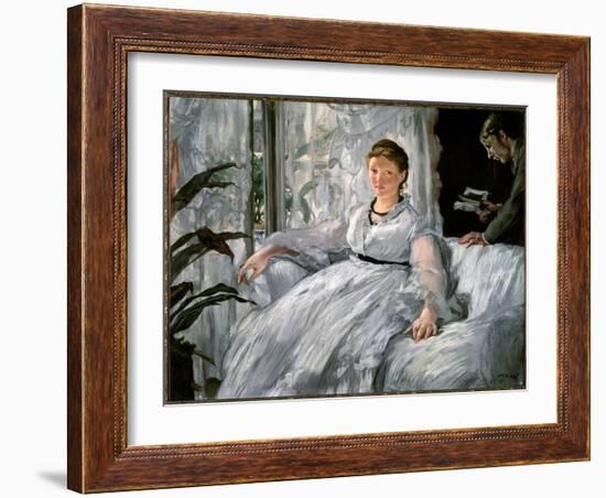 Reading. (Portraits of Suzanne Manet and Her Son, Leon Koella-Leenhoff) - 1865. Oil on Canvas-Edouard Manet-Framed Giclee Print