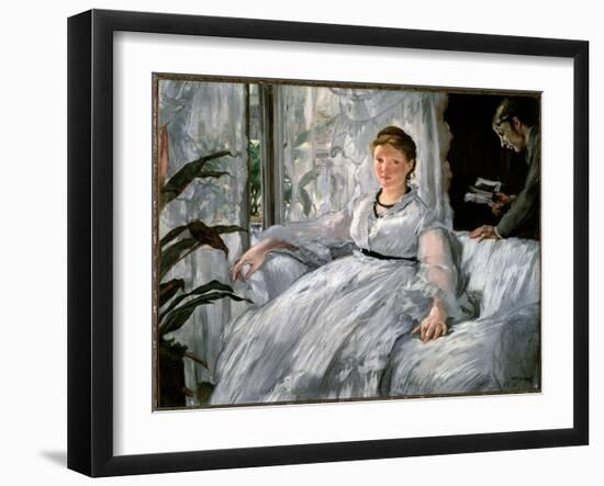 Reading. (Portraits of Suzanne Manet and Her Son, Leon Koella-Leenhoff) - 1865. Oil on Canvas-Edouard Manet-Framed Giclee Print