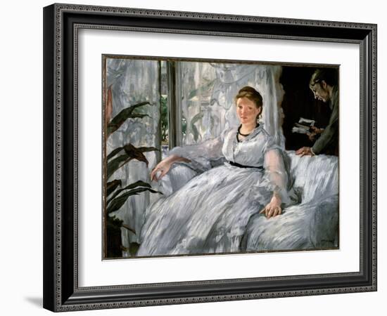 Reading. (Portraits of Suzanne Manet and Her Son, Leon Koella-Leenhoff) - 1865. Oil on Canvas-Edouard Manet-Framed Giclee Print