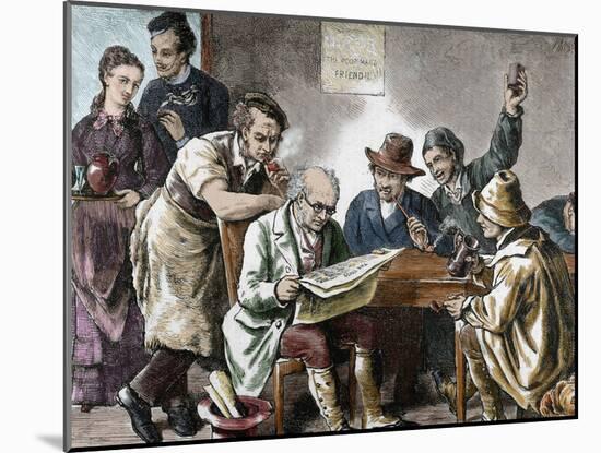 Reading the Newspaper in the Tavern, Colored Engraving, 1876.-Prisma Archivo-Mounted Photographic Print