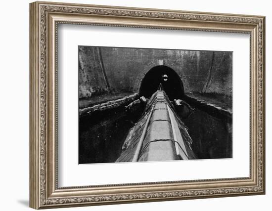 Ready to start 'legging' a canal boat, London, c1890 (1903)-Unknown-Framed Photographic Print
