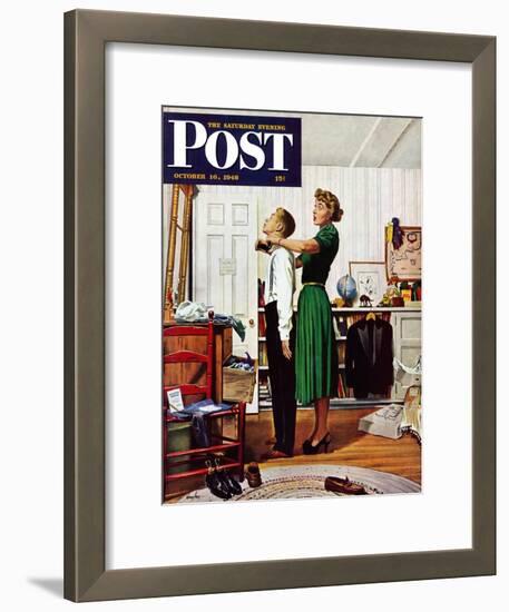 "Readying for First Date," Saturday Evening Post Cover, October 16, 1948-George Hughes-Framed Giclee Print