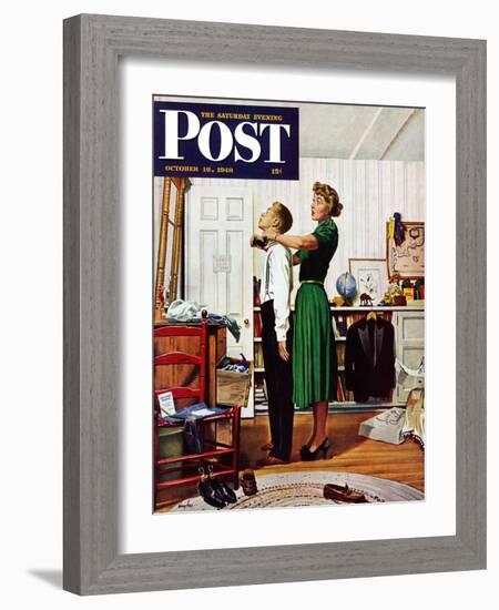 "Readying for First Date," Saturday Evening Post Cover, October 16, 1948-George Hughes-Framed Giclee Print