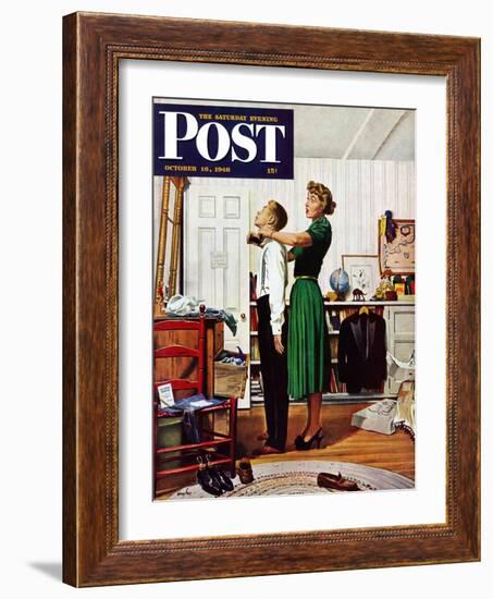 "Readying for First Date," Saturday Evening Post Cover, October 16, 1948-George Hughes-Framed Giclee Print