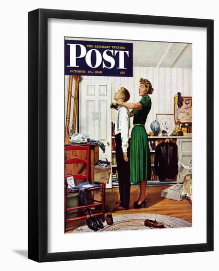 "Readying for First Date," Saturday Evening Post Cover, October 16, 1948-George Hughes-Framed Giclee Print