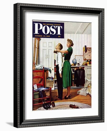 "Readying for First Date," Saturday Evening Post Cover, October 16, 1948-George Hughes-Framed Giclee Print