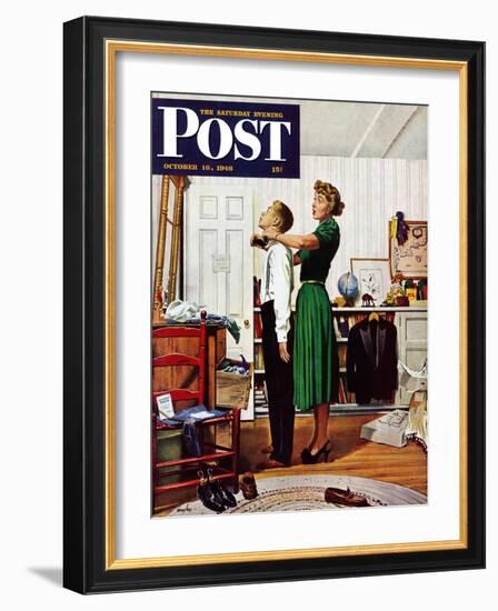 "Readying for First Date," Saturday Evening Post Cover, October 16, 1948-George Hughes-Framed Giclee Print