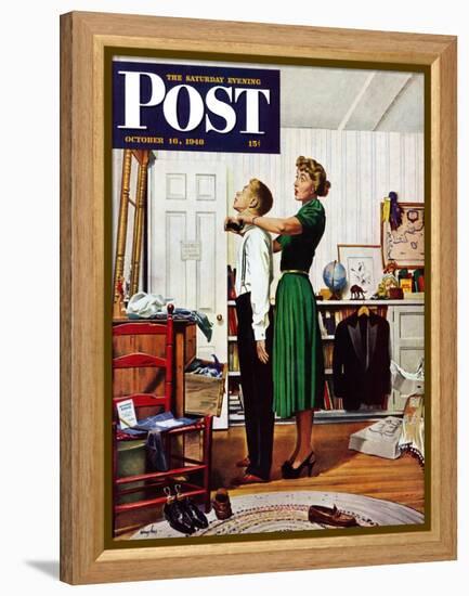 "Readying for First Date," Saturday Evening Post Cover, October 16, 1948-George Hughes-Framed Premier Image Canvas