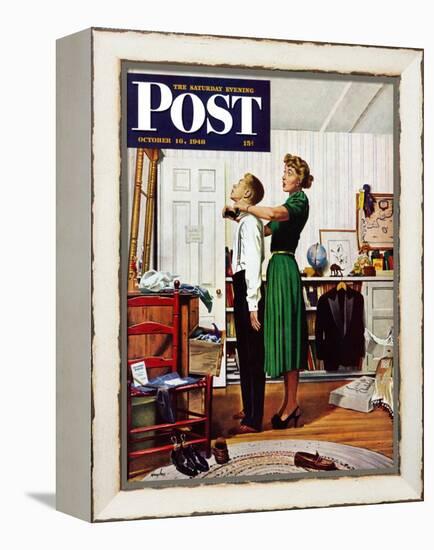 "Readying for First Date," Saturday Evening Post Cover, October 16, 1948-George Hughes-Framed Premier Image Canvas