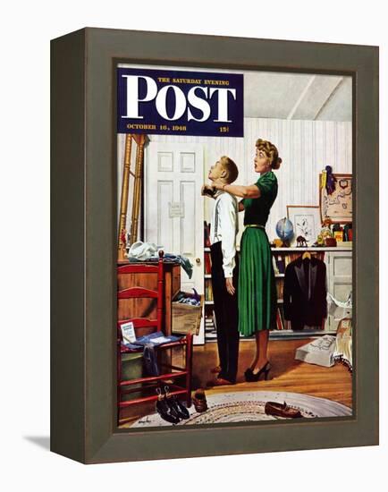 "Readying for First Date," Saturday Evening Post Cover, October 16, 1948-George Hughes-Framed Premier Image Canvas