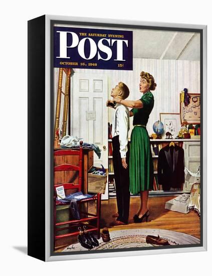 "Readying for First Date," Saturday Evening Post Cover, October 16, 1948-George Hughes-Framed Premier Image Canvas