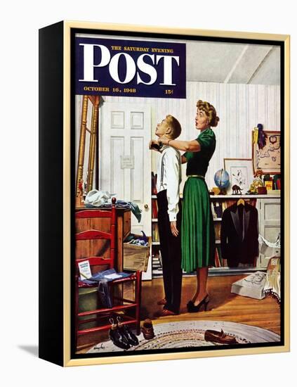 "Readying for First Date," Saturday Evening Post Cover, October 16, 1948-George Hughes-Framed Premier Image Canvas