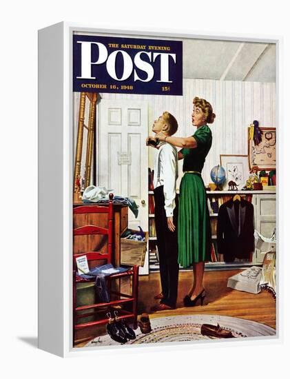 "Readying for First Date," Saturday Evening Post Cover, October 16, 1948-George Hughes-Framed Premier Image Canvas