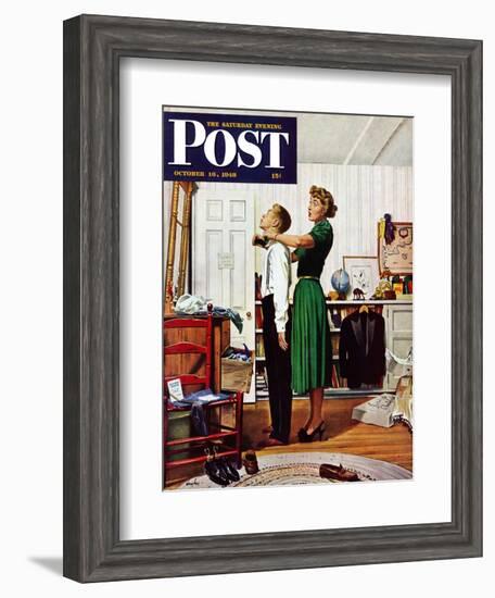 "Readying for First Date," Saturday Evening Post Cover, October 16, 1948-George Hughes-Framed Giclee Print