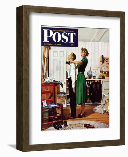 "Readying for First Date," Saturday Evening Post Cover, October 16, 1948-George Hughes-Framed Giclee Print