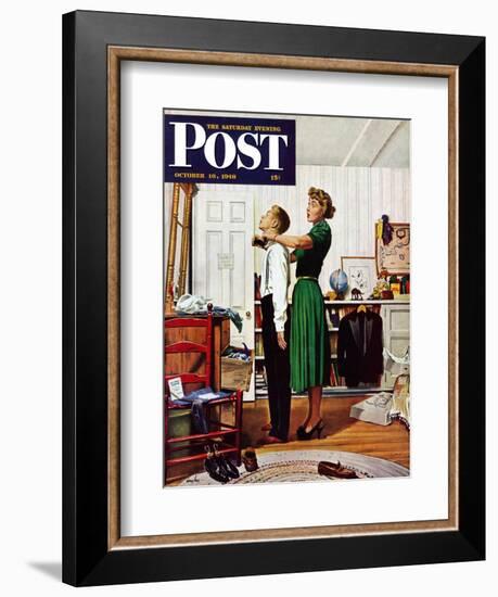 "Readying for First Date," Saturday Evening Post Cover, October 16, 1948-George Hughes-Framed Giclee Print