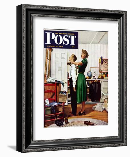 "Readying for First Date," Saturday Evening Post Cover, October 16, 1948-George Hughes-Framed Giclee Print