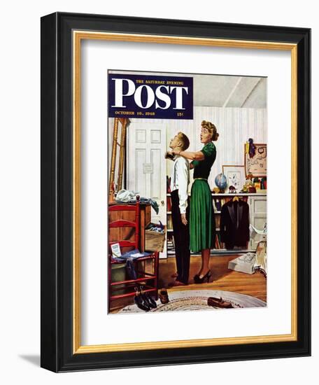"Readying for First Date," Saturday Evening Post Cover, October 16, 1948-George Hughes-Framed Giclee Print