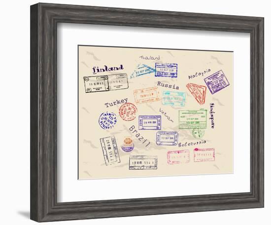 Real Visa Stamps From 9 Countries-yunna-Framed Art Print