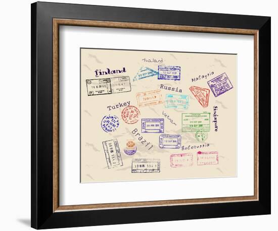 Real Visa Stamps From 9 Countries-yunna-Framed Art Print