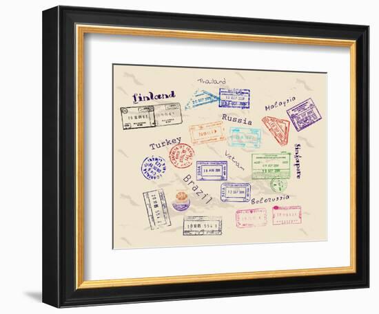 Real Visa Stamps From 9 Countries-yunna-Framed Art Print