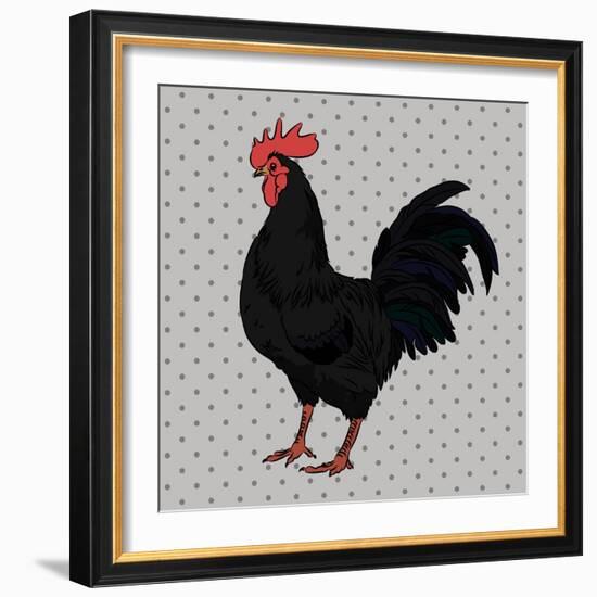 Realistic Gorgeous Rooster Side View-dNaya-Framed Art Print