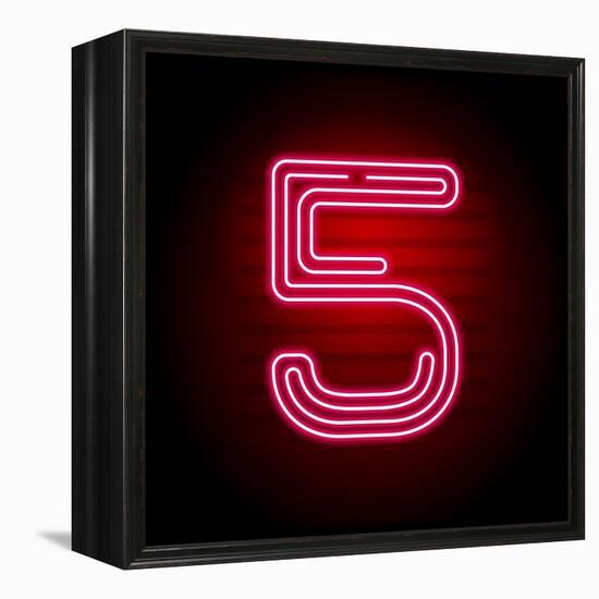 Realistic Red Neon Number. Number with Neon Tube Light on Dark Background. Vector Neon Typeface For-Oleg Vyshnevskyy-Framed Stretched Canvas